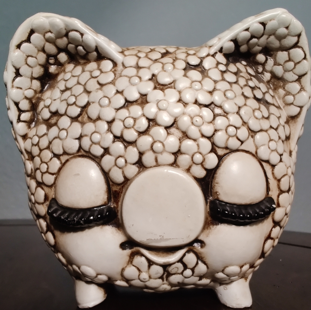 Vintage 1960's Ceramaster Pig Piggy Bank daisy